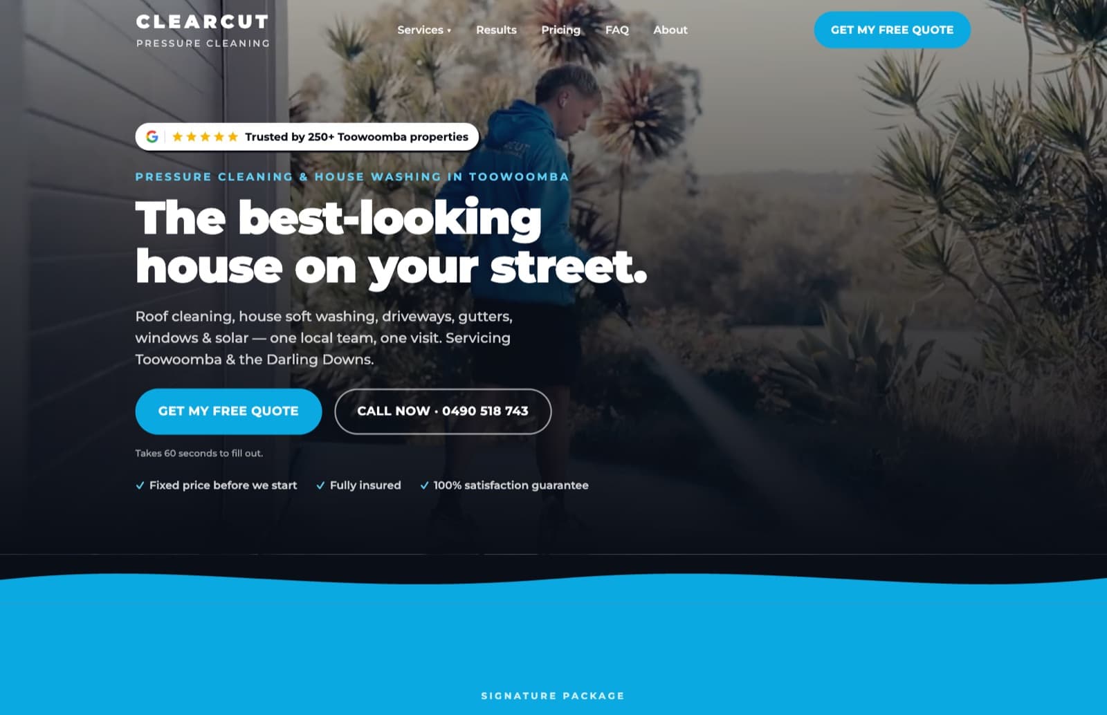 The Clearcut Pressure Cleaning homepage, built by JL Solutions